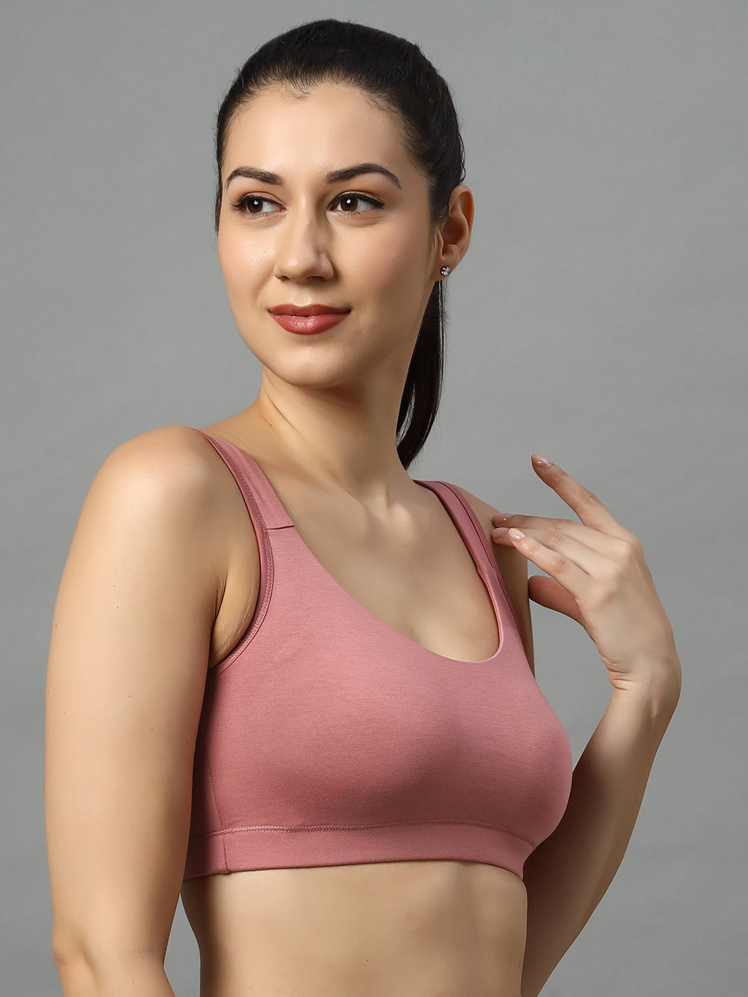 Luxora Stretch Cotton Material Slip on Sports Bra with Wirefree Support Regular Straps Full Coverage Bra